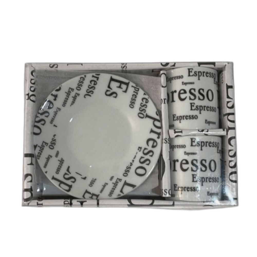 Porcelain Espresso Cup Set 4PC White Black Demitasse Small Coffee Mugs & Saucers